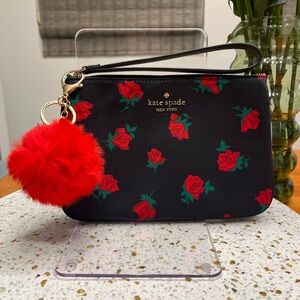 Kate Spade Chelsea Medium Rose Wristlet - Black and Red